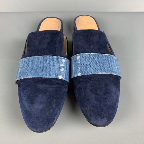 DEAR FRANCES Size 8 Blue Navy Suede Mixed Materials Slide Flats - Picture 4 of 8